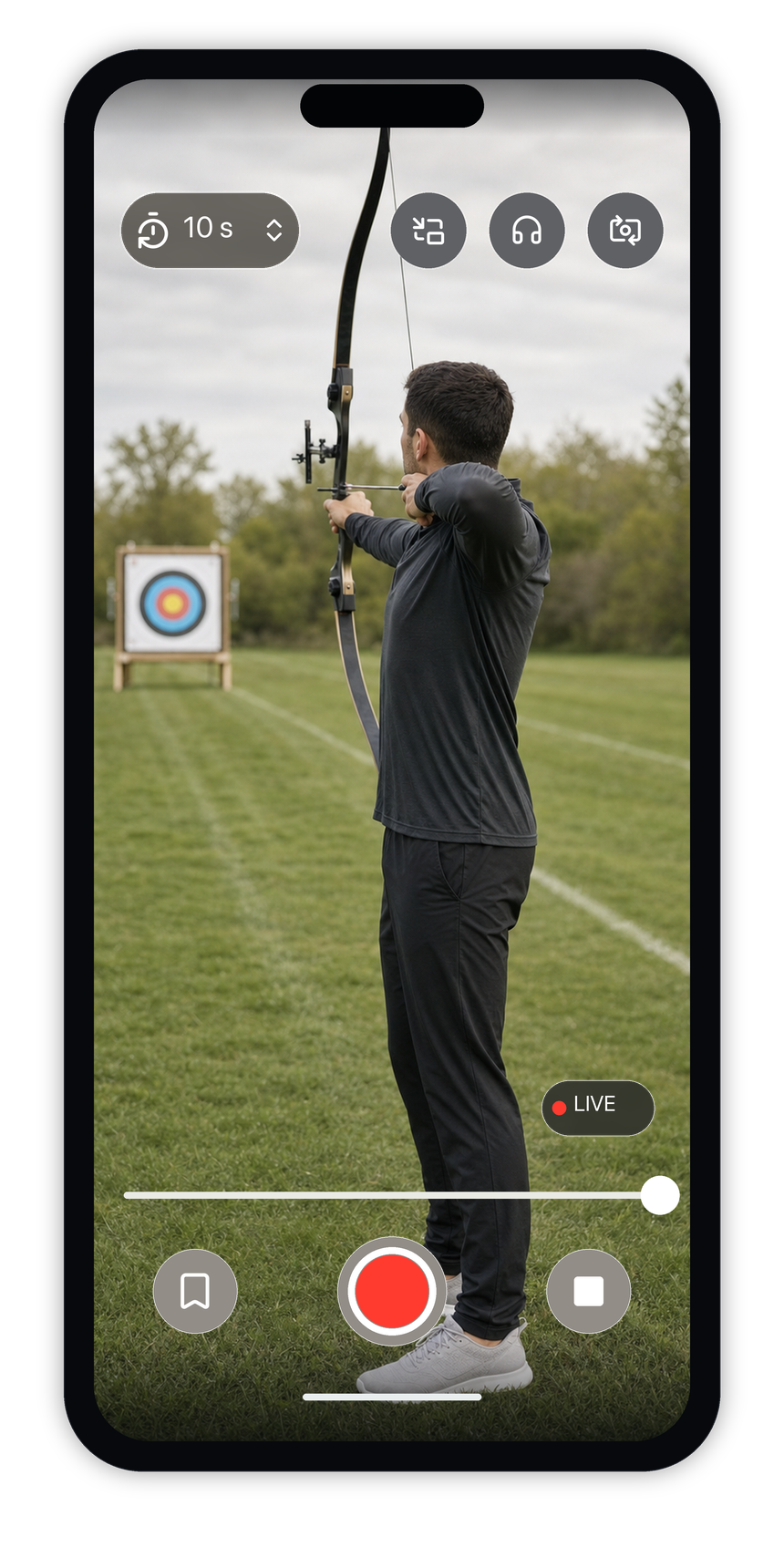DelayKit app showing delayed archery playback.