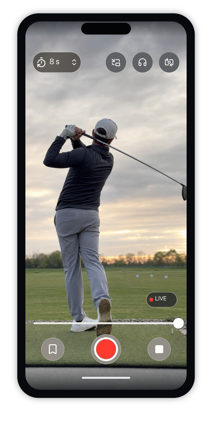 DelayKit app showing golf swing replay.